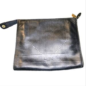 Lanvin Black Leather Toiletry Bag with Geometric Pattern